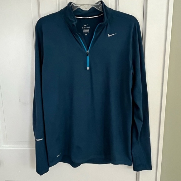 Nike Running Dri Fit Mens Pullover 1/4 Zip Dark Teal Shirt Size M Activewear - Picture 1 of 15